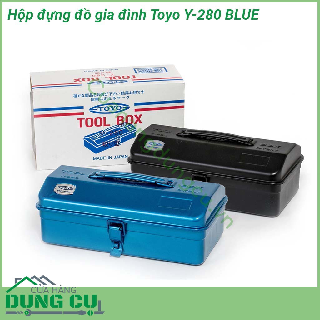 Hộp đựng đồ nghề sắt Toyo Y-280 BLUE được làm bằng chất liệu sắt siêu cứng chắc chắn độ bền cao  Vỏ hộp được sơn bằng sơn tĩnh điện màu xanh chống trầy xước và hóa chất ăn mòn Tay cầm chắc chắn  chốt khóa chắc chắn tránh rơi thất lạc đồ