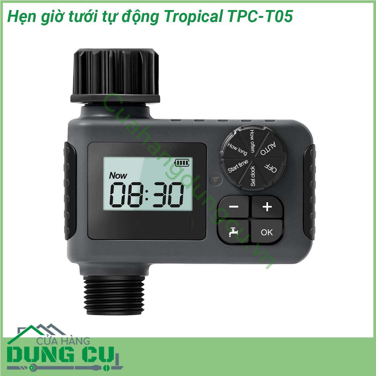 Hẹn giờ tưới tự động Tropical TPC-T05 thiết kế nhỏ gọn thao tác cài đặt đơn giản giúp tưới dễ dàng độ chống nước IP55 giúp bạn dễ dàng sử dụng ngoài trời thích hợp cho tưới cây tưới tiêu nông nghiệp làm ẩm nhà kính loại bỏ bụi làm mát sân trong và nhiều hoạt động khác liên quan