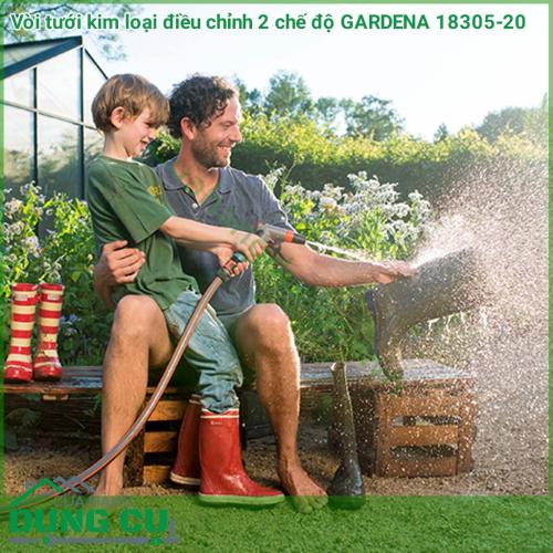 Vòi tưới kim loại 2 chế độ có thể điều chỉnh chế độ phun từ dạng phun tia sang phun loe giúp tiện lợi cho nhiều mục đích sử dụng khác nhau như tưới cây, hoa cảnh, rửa sân vườn, rửa xe, vệ sinh nhà cửa..
