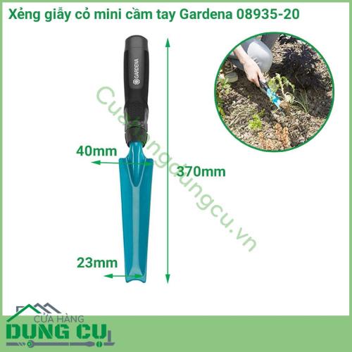 Xẻng giẫy cỏ mini cầm tay Gardena 08935-20 là dụng cụ giúp loại bỏ tận gốc cỏ dại, cây dại làm hại cây, hoa trong vườn. Thiết kế lưỡi xúc hình vòm giúp dễ dàng cắm sâu xuống đất để loại bỏ tân gốc rễ cỏ. 