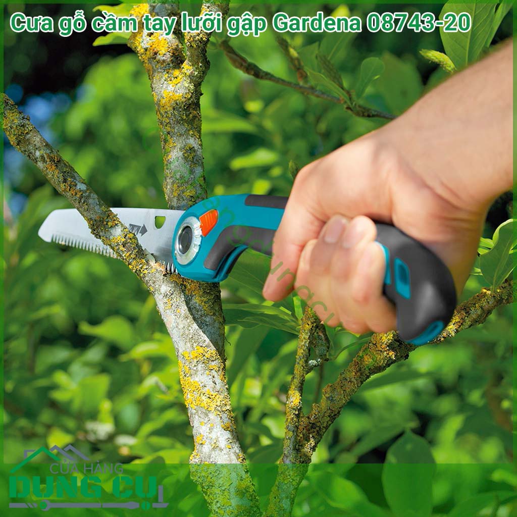 Cưa gỗ cầm tay lưỡi gập Gardena 08743-20 có khóa chốt an toàn, giúp bạn vận hành một cách ổn định, chịu được lực cưa bền bỉ. Đây được xem là vật dụng không thể thiếu cho người thợ vườn chuyên nghiệp. 
