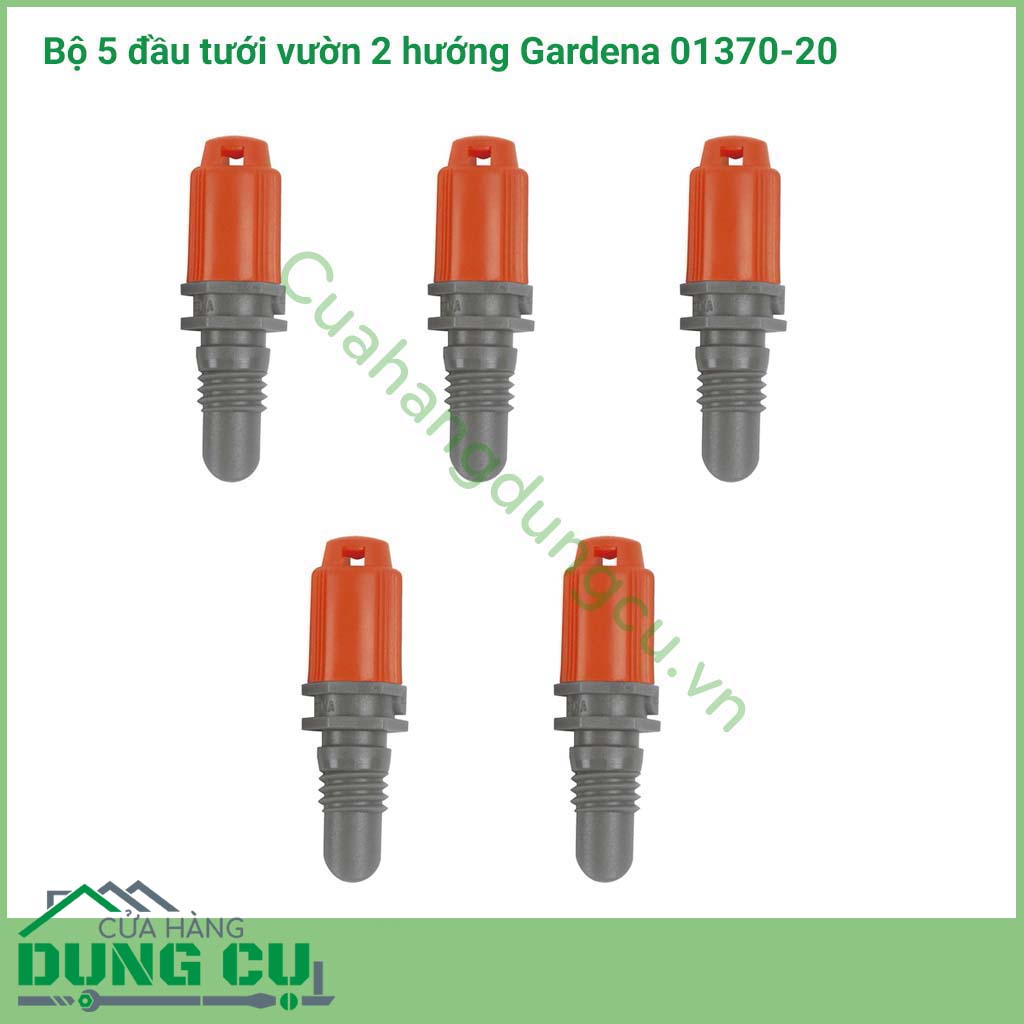 Bộ 5 đầu tưới vườn 2 hướng Gardena 01370-20 là dòng sản phẩm nằm trong hệ thống tưới nhỏ giọt của hãng Gardena, đầu tưới thích hợp đặt tại vị trí có khoảng không gian hẹp và dài như những luống hoa trồng sát tường
