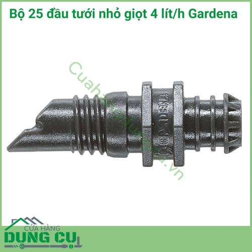 Bộ 25 đầu tưới nhỏ giọt 4 lít/H Gardena phù hợp cho những cây đứng riêng lẻ khi sử dụng cùng với dây tưới đường kính 3/16 (01348-20) và những hàng cây thẳng khi sử dụng với ống dây đường kính 13mm (01347-20)