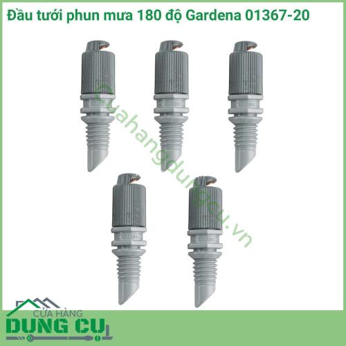 Bộ 5 đầu tưới phun mưa 180 độ Gardena 01367-20 là dòng sản phẩm nằm trong hệ thống tưới nhỏ giọt của hãng Gardena, đầu tưới thích hợp đặt tại vị trí sát tường để tưới ra ngoài sân vườn với góc tưới 180 độ, phạm vi tưới lên tới 3 mét.