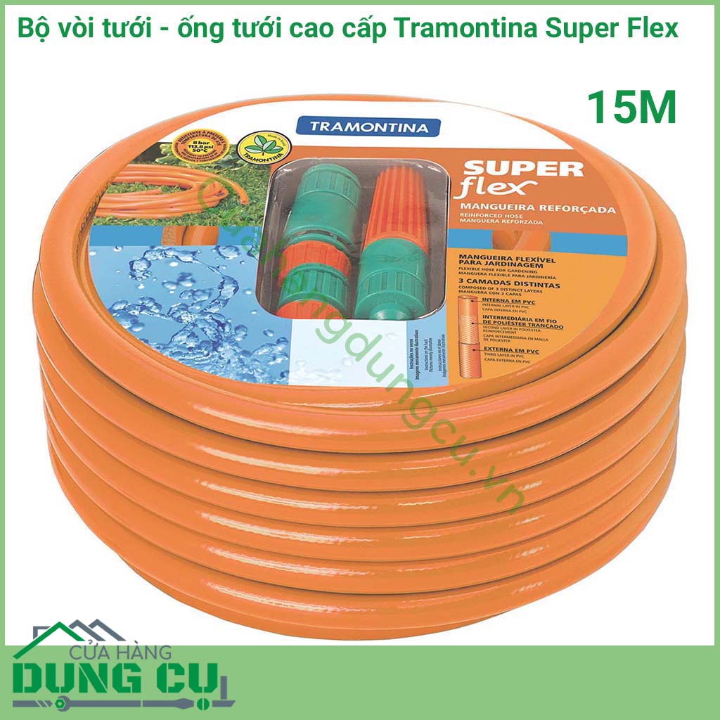 Bộ vòi tưới - ống tưới cao cấp Tramontina Super Flex 15M