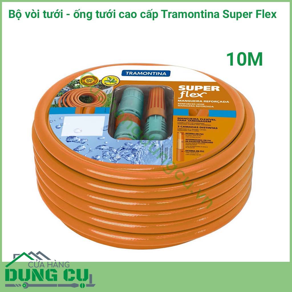Bộ ống tưới - vòi tưới cao cấp Tramontina Super Flex 10M