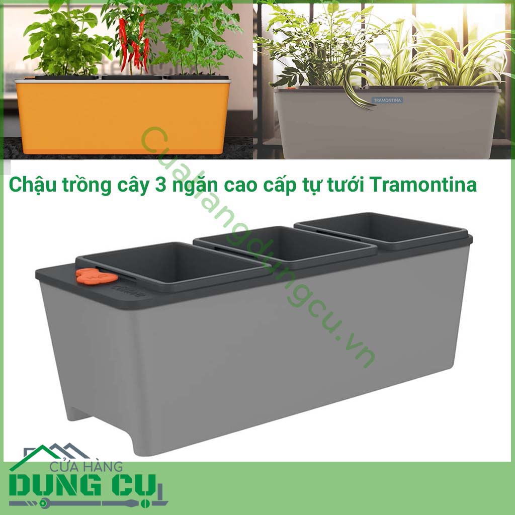 Chậu trồng cây 3 ngăn tự tưới cao cấp Tramontina được sản xuất tại Brazil thuộc thương hiệu Tramontina. Sản phẩm được làm bằng chất liệu cao cấp, độ bền cao.