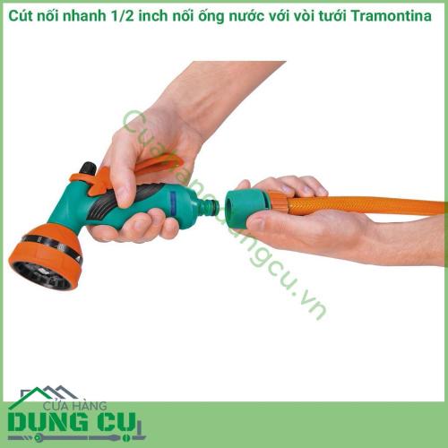 Cút nối nhanh 1/2 inch nối ống nước với vòi tưới Tramontina là cút nối thông minh được sản xuất tại Brazil thuộc thương hiệu tập đoàn Tramontina. Sản phẩm được sản xuất với chất liệu chất lượng cao, đảm bảo độ bền, chống chịu tốt dùng tưới cây.