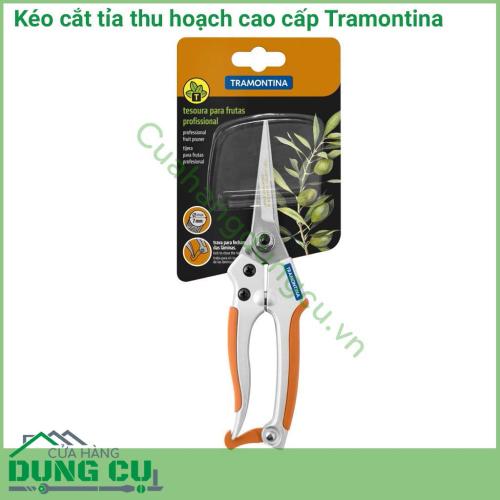 Kéo cắt tỉa thu hoạch cao cấp Tramontina lưỡi kéo được làm từ thép carbon cường độ cao, cung cấp độ bền cho cạnh, cũng như cắt chính xác và trơn tru hơn.