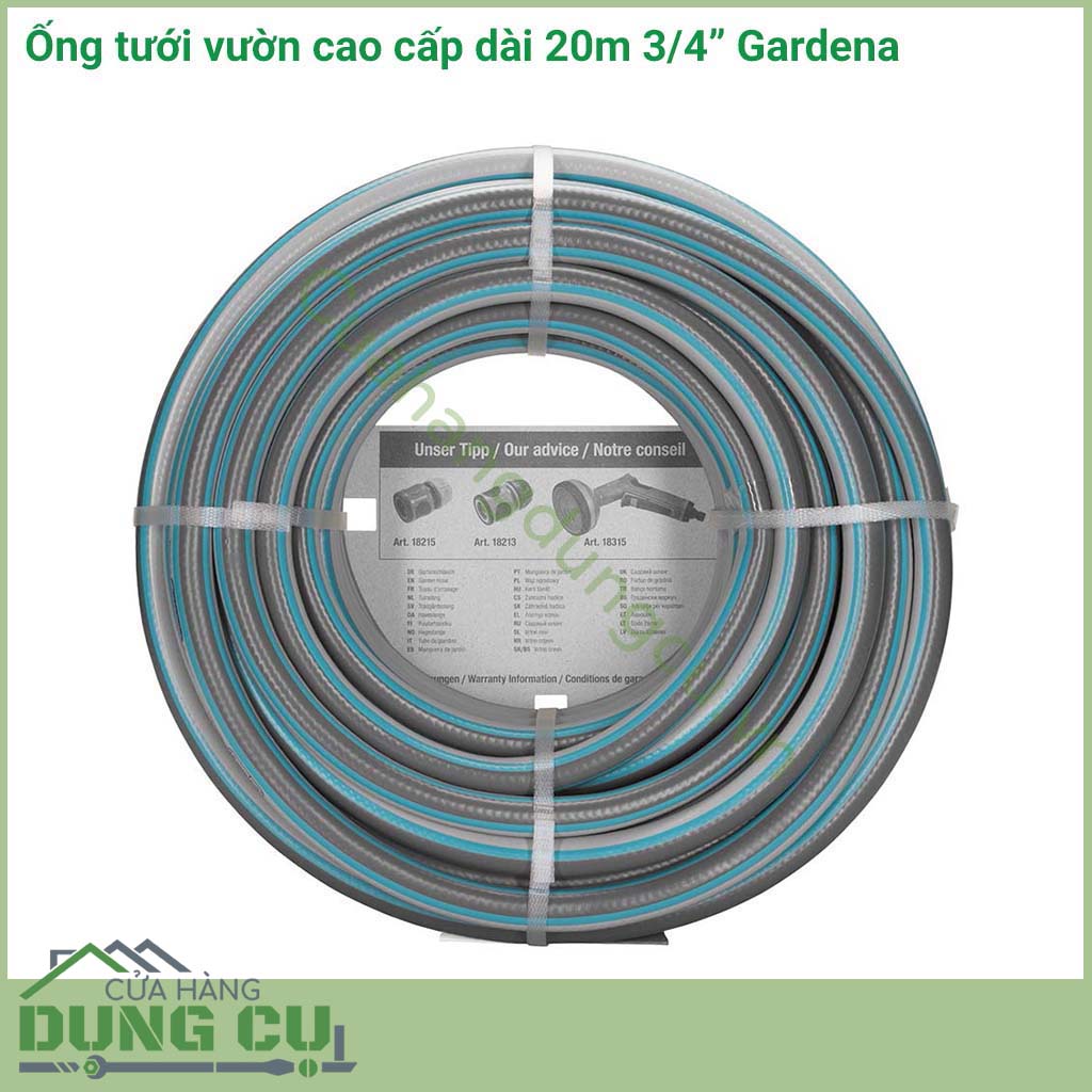 Ống tưới vườn cao cấp dài 20m 3/4 inch Gardena là ống dây dẫn nước có chiều dài 20m với đường kính ống 19mm đem đến sự bền bỉ, chắc chắn cho người sử dụng.