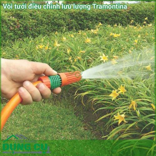 Vòi tưới điều chỉnh lưu lượng cho ống nước 1/2 inch Tramontina là sản phẩm được sản xuất với chất liệu chất lượng cao dùng cho tưới cây. Dùng để tưới vườn, phun xịt rửa xe và tưới rau rất tiện lợi. 