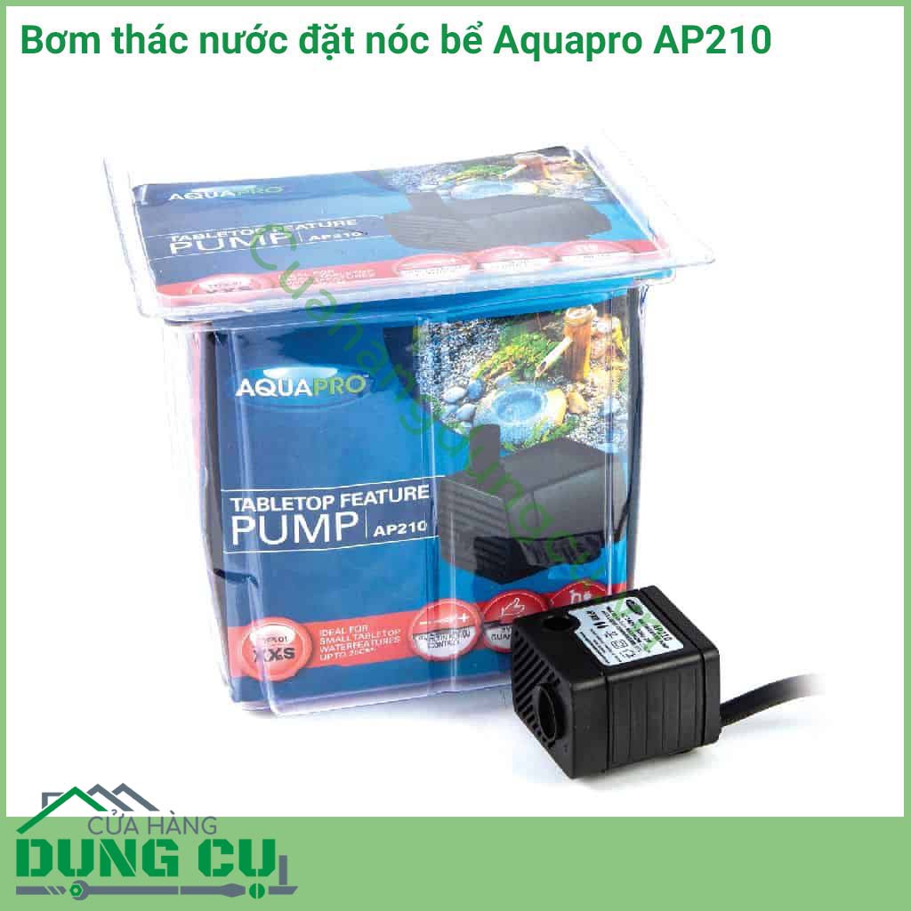 Bơm thác nước đặt nóc bể Aquapro AP210 đây là loại máy bơm nhỏ nhất trong các dòng sản phẩm của Aquapro và là giải pháp lý tưởng cho các thác nước hoặc đài phun trong bể cá để bàn.