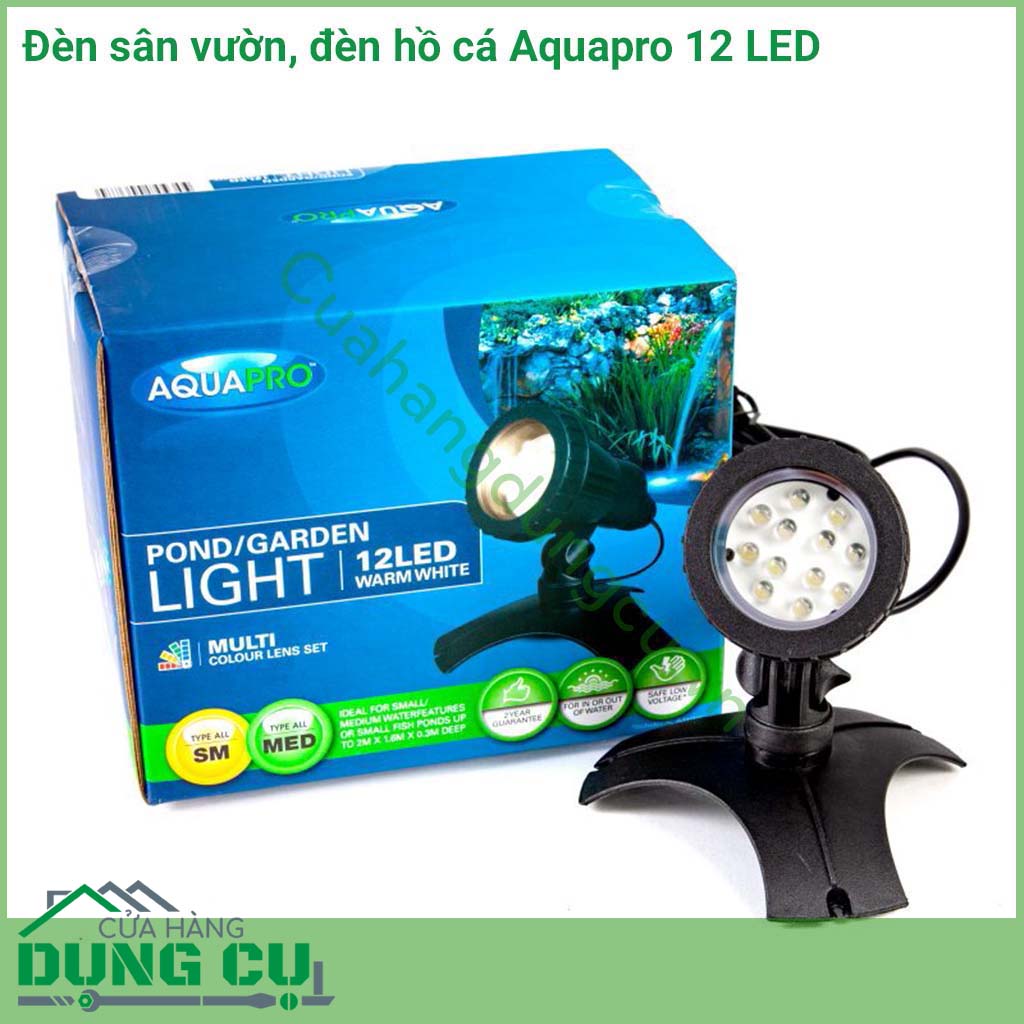Đèn sân vườn, đèn hồ cá Aquapro 12 LED có thể đặt ở bất kỳ vị trí mong muốn nào nhằm tô điểm thêm vẻ đẹp không gian vườn, khu vườn thủy sinh vào ban đêm. 