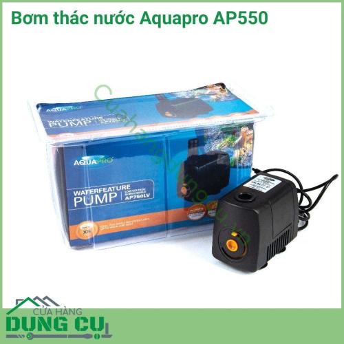 Bơm thác nước Aquapro AP550 dành cho bể cá là máy bơm lý tưởng cho các bể cá, hồ cá thủy sinh nhỏ và các tính năng như thác nước, đài phun có thể đẩy cao lên tới 60cm với tốc độ dòng chảy tối đa 550 lít mỗi giờ. 