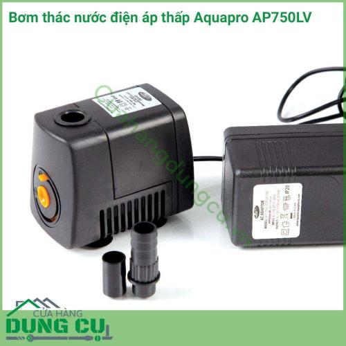 Bơm thác nước điện áp thấp Aquapro AP750LV phù hợp với các thác nước, đài phun nước cho các bể cá, hồ cá thủy sinh nhỏ đến trung bình cao đến 100cm với dung tích tối đa 170l. Máy bơm điện áp thấp an toàn với trẻ em và thân thiện với vật nuôi.