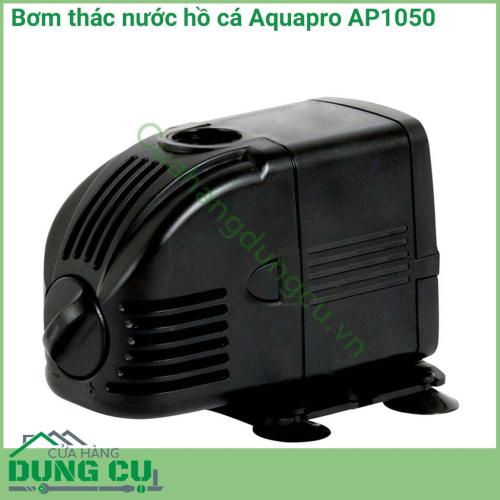 Bơm thác nước hồ cá Aquapro AP1050 với thiết kế nhỏ gọn phù hợp với ao, hồ, bể cá nhỏ có dung tích nước tối đa 1000 lít và đài phun, thác nước cao tới 1,8m. 