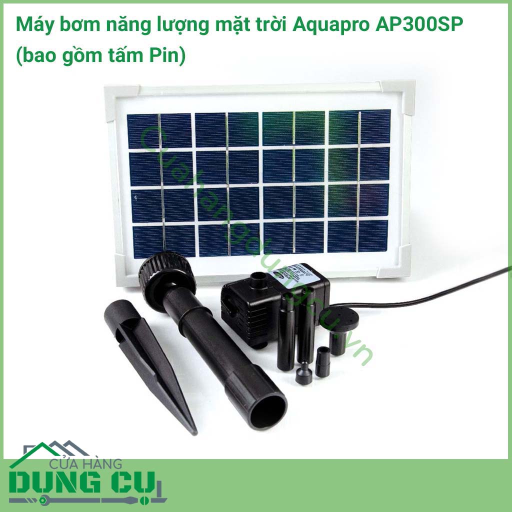 Máy bơm năng lượng mặt trời Aquapro AP300SP (bao gồm tấm Pin). Đây là một máy bơm điện áp thấp, an toàn, lý tưởng cho các bể hồ cá thủy sinh lên tới 300 lít và đi kèm với bộ điều chỉnh lưu lượng giúp bạn dễ dàng quản lý lưu lượng một cách hoàn hảo.