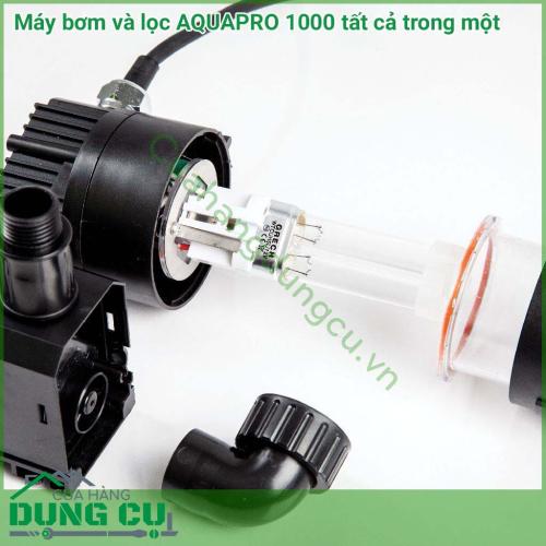 Máy bơm và lọc AQUAPRO 1000 tất cả trong một với thiết kế nhỏ gọn cho phép lắp đặt dễ dàng và duy trì nước luôn sạch, trong và khỏe mạnh.  Đây cũng là một thiết bị tạo ra một tính năng phun nước hoàn hảo trong sân vườn nhà bạn.