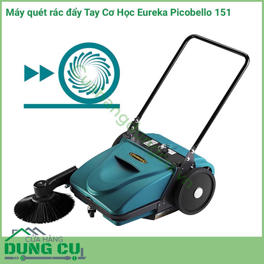 Máy quét rác đẩy Tay Cơ Học Eureka&nbsp;Picobello 151 Được thiết kế để vệ sinh các loại bề mặt gạch, đá, bê tông, epoxy, nhựa đường, các bề mặt chống trượt và nhiều bề mặt bẩn khác.