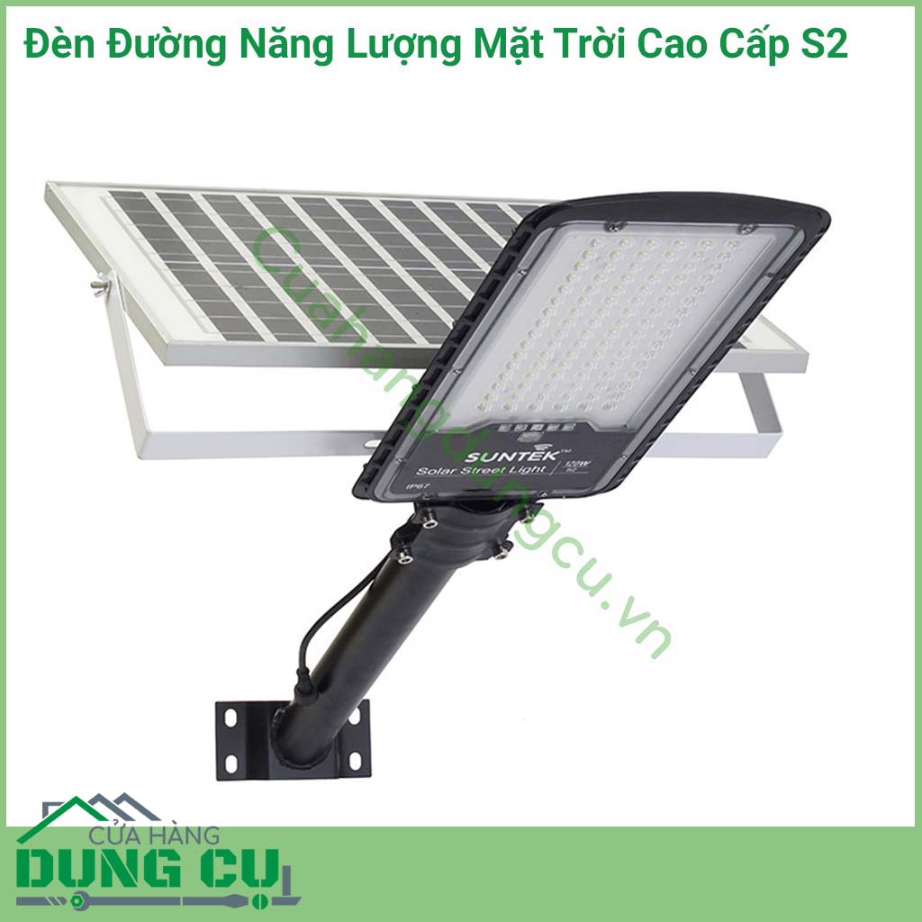 Đèn đường năng lượng mặt trời cao cấp S2 sử dụng chiếu sáng như đèn: đường, đèn cột, đèn sân vườn cho biệt thự,...Đèn tích hợp bộ cảm biến ánh sáng, tự động sáng đèn khi trời tối và tắt đèn khi trời sáng. 