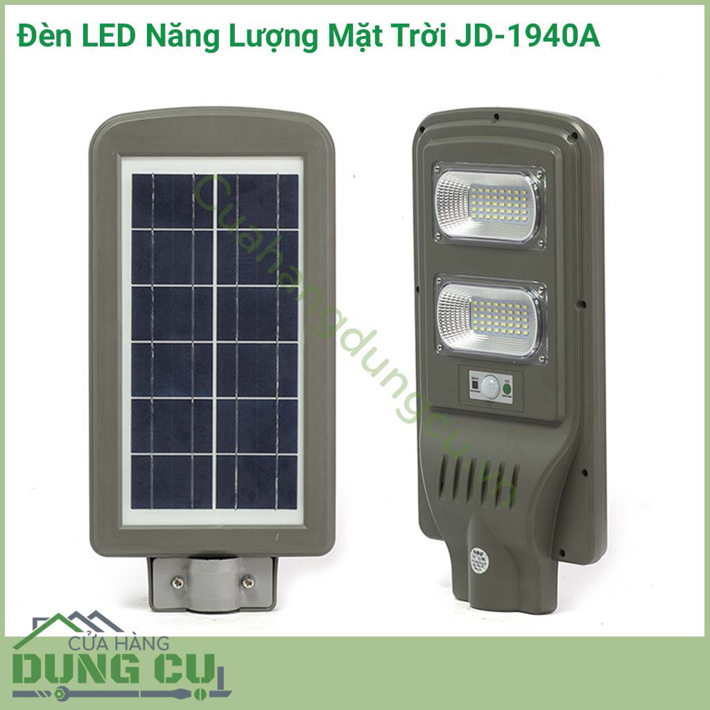 Đèn LED năng lượng mặt trời JD-1940A sử dụng chiếu sáng như đèn sân vườn cho đèn đường,&nbsp;đèn cột, biệt thự, khu vườn,&nbsp;...Đèn tích hợp bộ cảm biến ánh sáng,&nbsp;tự động sáng đèn khi trời tối và tắt đèn khi trời sáng