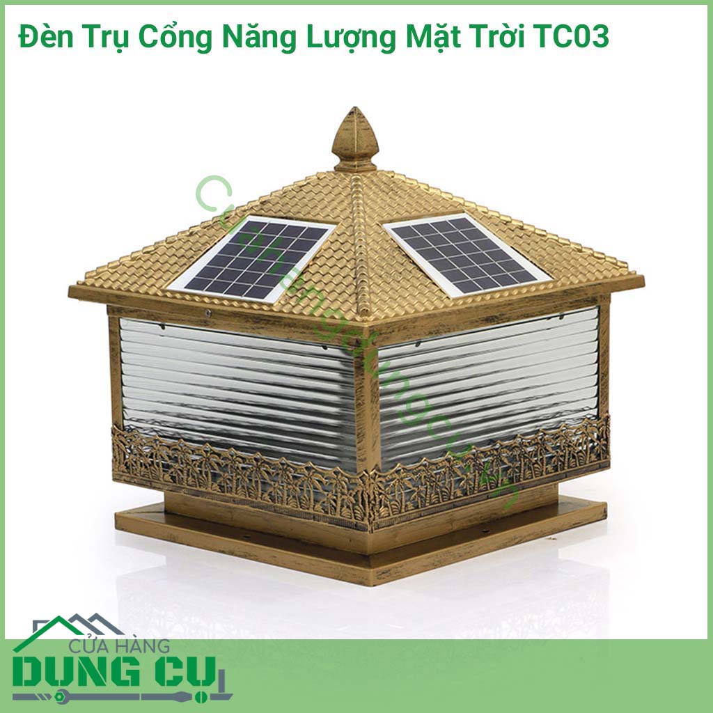 Đèn trụ cổng năng lượng mặt trời TC03&nbsp;chuyên dùng để lắp đặt và trang trí tại các vị trí ở cổng, hàng rào xung quanh nhà, sân vườn, trang trí biệt thự, resot...giải pháp chiếu sáng thông minh, tiết kiệm năng lượng, không thải thủy ngân ra môi trường.
