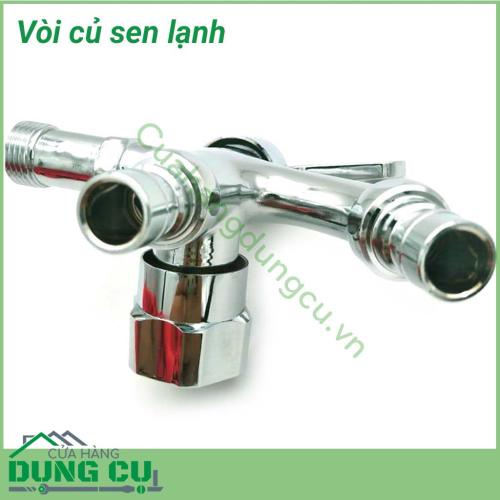 Vòi củ sen lạnh có 02 chức năng xả nước, 1 xả nước xuống bể chứa, 1 dùng để nối dây sen tắm, dây xịt vệ sinh,dây rửa xe….Bên cạnh đó đầu xả nước xuống chậu chứa nước cũng có thể nối dây máy giặt. Vòi có độ bền và tuổi thọ cao, đẹp mắt dễ dàng vệ sinh.