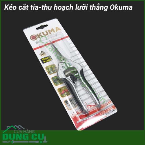 Kéo cắt tỉa thu hoạch hoa quả lưỡi thẳng Okuma chuyên sử dụng để cắt tỉa cành, hoa và cây ăn quả trong vườn. Lưỡi kéo mạnh mẽ, sắc bén. Kéo cầm vừa tay, gọn nhẹ, thoải mái giúp việc chăm sóc hoa, cây cảnh trở nên dễ dàng, hiệu quả.