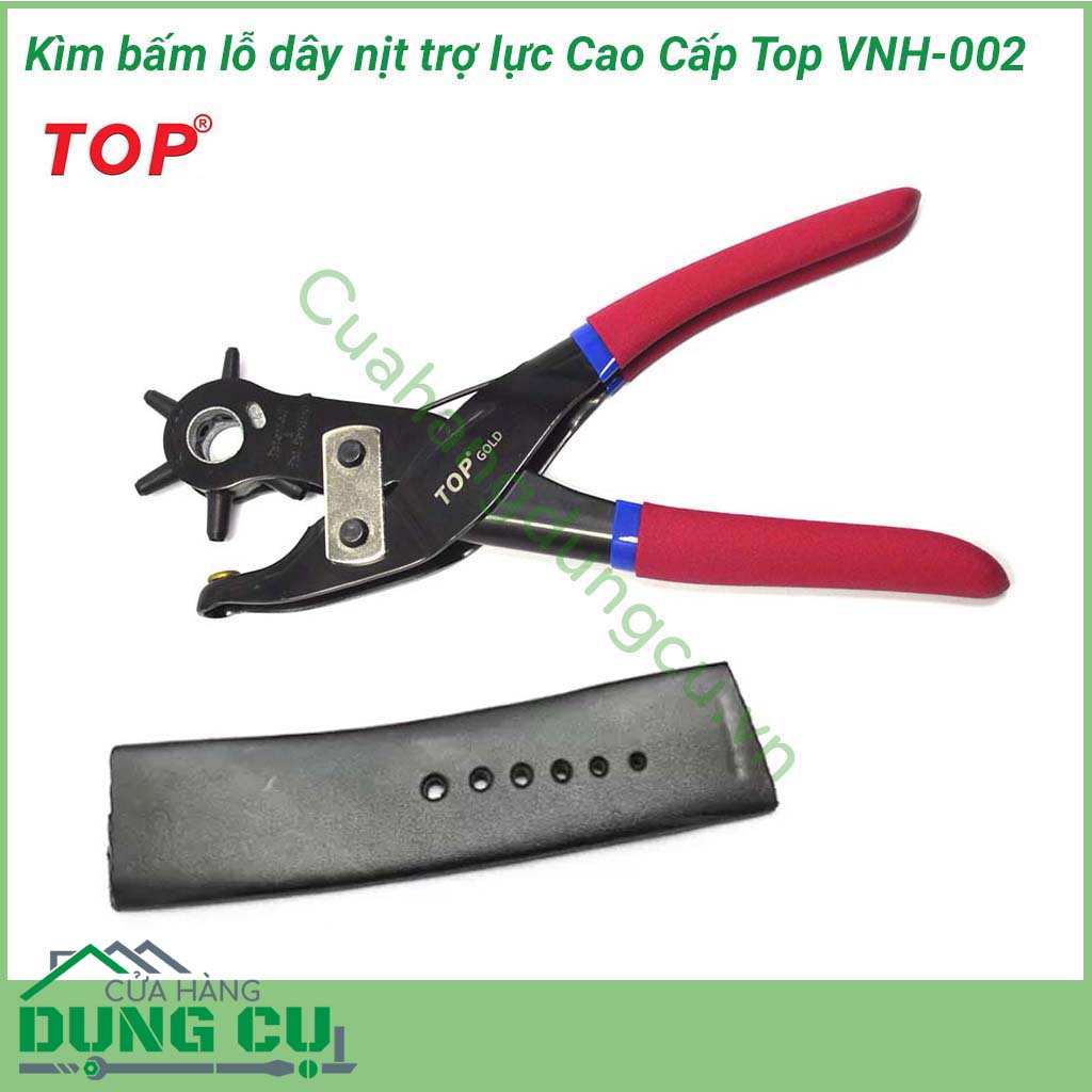 Kìm bấm lỗ Top Gold VNH-002 Cao Cấp&nbsp;được sản xuất tại Đài Loan, với thiết kế tiện dụng, sản phẩm này có thể sử dụng: bấm lỗ dây da, simili, giấy, dây nhựa dẻo…Các đầu bấm được chế tạo từ thép tốt , đảm bảo độ cứng và sắc bén cho đầu bấm.