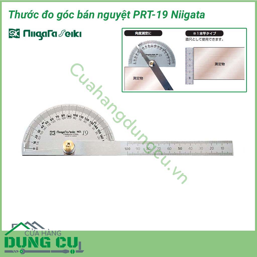 Thước&nbsp;đo góc bán nguyệt PRT-19 Niigata được làm inox cao cấp của nhật rất chất lượng, bóng sáng, có độ cứng cao, không bị mài mòn và gỉ sét sau thời gian dài sử dụng. Thước đo góc Niigata dùng để đo góc…