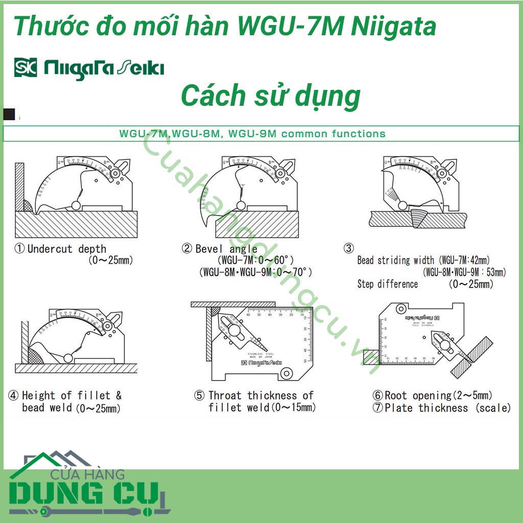 Thước đo mối hàn WGU-7M Niigata&nbsp;là thiết bị quen thuộc của các kỹ thuật viên cơ khí, ngành xây dựng hay điện tử.&nbsp;Sản phẩm được sản xuất bởi thương hiệu Niigata, nó mang đến nhiều tính năng nổi bật như khả năng đo, ứng dụng linh hoạt với độ chính xác cao.