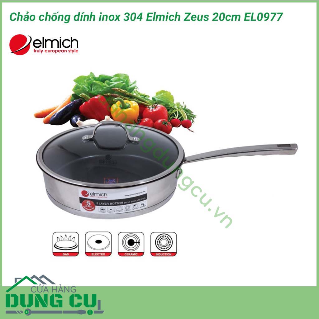 Chảo chống dính inox 304 Elmich Zeus 20cm EL0977 được làm từ chất liệu inox 304 cao cấp, bền đẹp; thiết kế hiện đại với tay cầm dài chống nóng, nắp đậy bằng kính cường lực trong suốt.&nbsp;