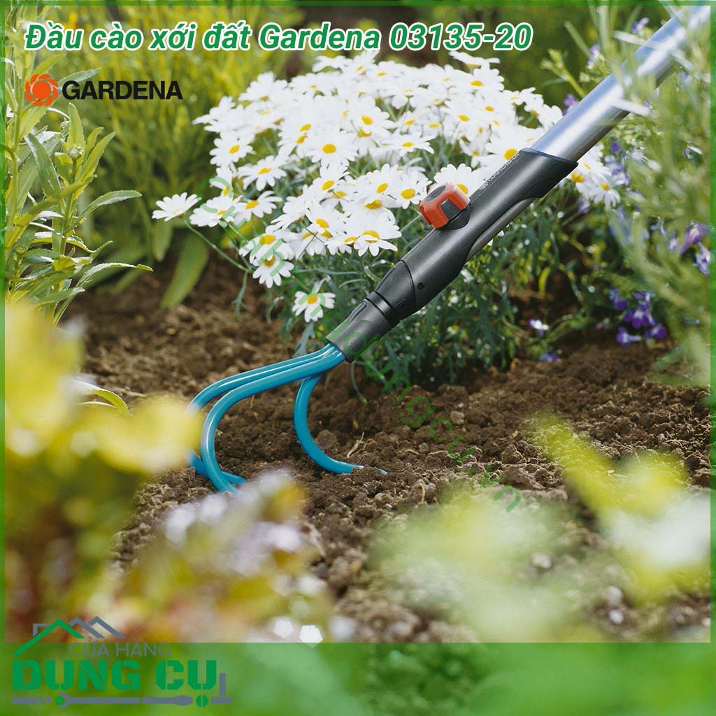 Đầu cào xới đất trồng cây Gardena 03135-20 được thiết kế với ba chiếc răng có hình dạng và chiều rộng lý tưởng để xới đất có độ cứng trung bình, cũng như đất mềm ướt. 
