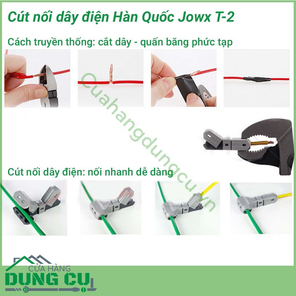 Đầu nối dây điện Hàn Quốc Jowx T-2&nbsp;mô phỏng hàm cá mập với lõi cút mạ đồng tăng khả năng dẫn điện, khớp nối rất chắc chắn. Vỏ nhựa dẻo chịu nhiệt bền đẹp. Cút nối dây điện đa năng bao gồm nhiều kích cỡ khác nhau.