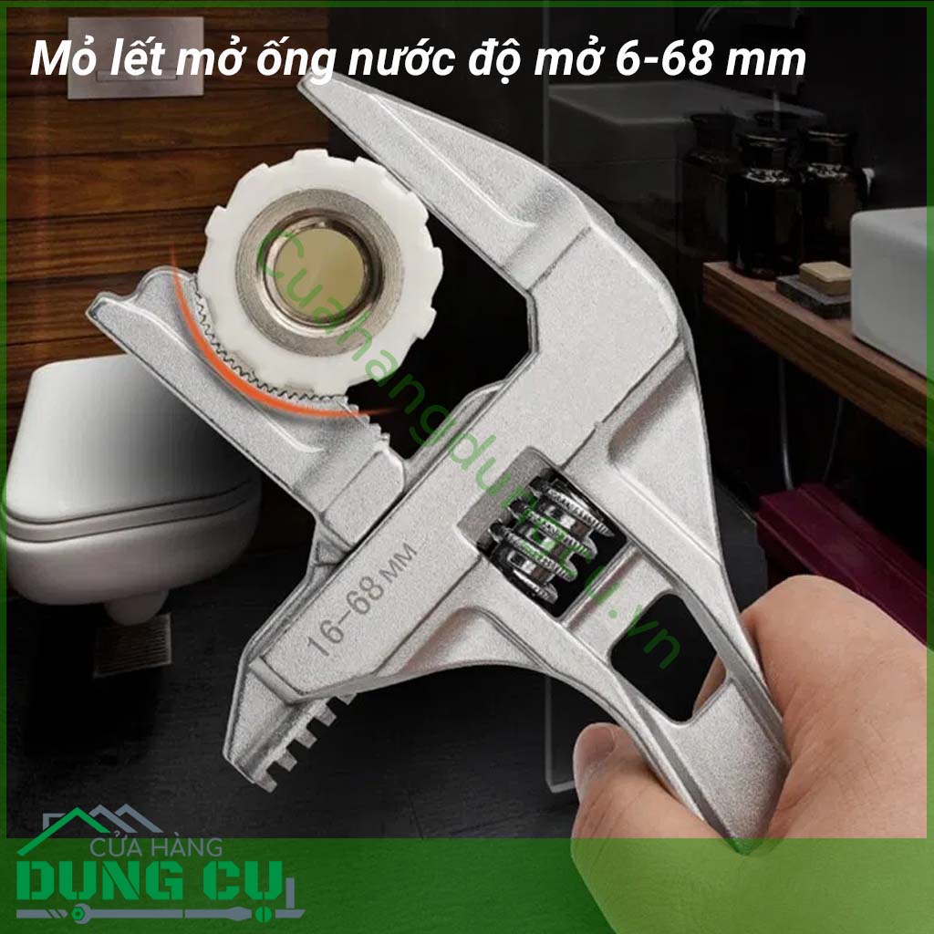 Mỏ lết vặn ống nước răng cưa hình bán nguyệt độ mở 6-68mm&nbsp;độ mở lớn được thiết kế thông minh, sáng tạo với 1 mặt có răng cưa hình bán nguyệt giúp dễ dàng vặn các ốc hay ống có kích cỡ lớn dễ dàng. Sản phẩm chuyên sử dụng cho nhà tắm, nhà vệ sinh.