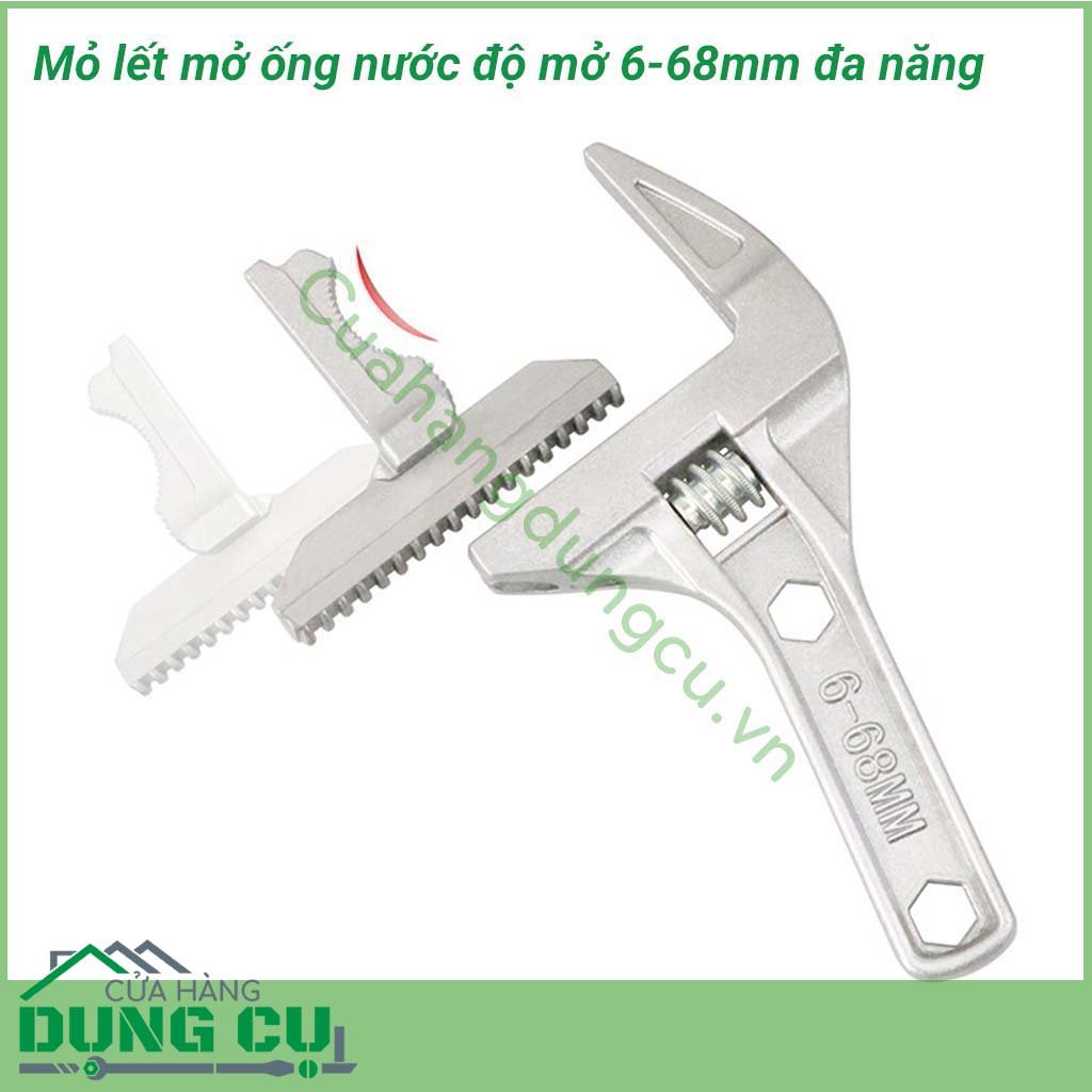 Mỏ lết vặn ống nước răng cưa hình bán nguyệt độ mở 6-68mm&nbsp;độ mở lớn được thiết kế thông minh, sáng tạo với 1 mặt có răng cưa hình bán nguyệt giúp dễ dàng vặn các ốc hay ống có kích cỡ lớn dễ dàng. Sản phẩm chuyên sử dụng cho nhà tắm, nhà vệ sinh.