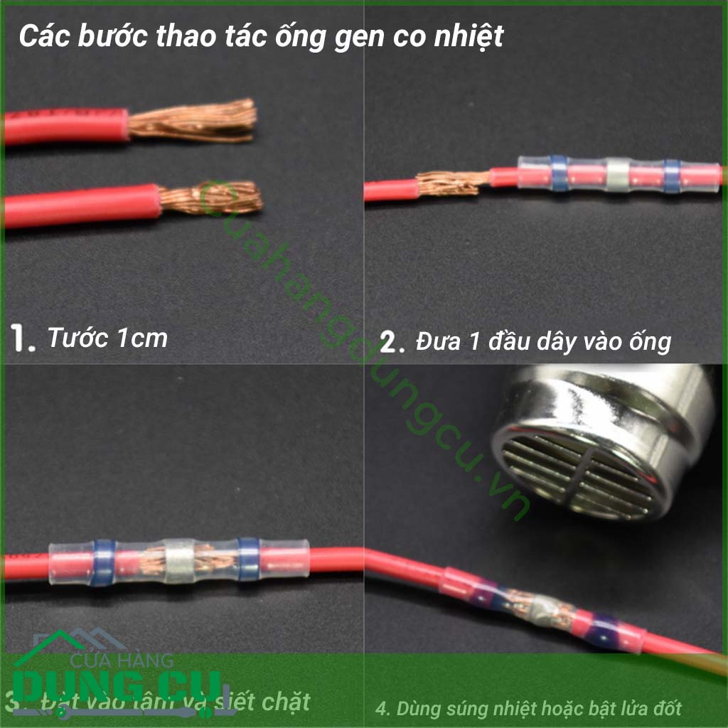 Gen co nhiệt chống nước bọc dây điện&nbsp;sử dụng chủ yếu trong việc bảo vệ, che chắn các mối hàn nối dây, các đầu dây cần bịt kín, đầu nối dây với các chân cắm, bảo vệ các chi tiết kim loại hở chống rỉ sét, ăn mòn….