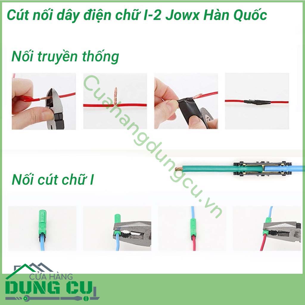 Cút nối điện chữ I-2 Jowx Hàn Quốc&nbsp;là một sản phẩm giúp thay thế việc đấu nối truyền thống bằng việc cắt dây điện và sử dụng băng keo vải. Cút nối dây điện chữ I&nbsp;giúp bạn có những mối nối điện nhanh chóng, gọn gàng, an toàn.