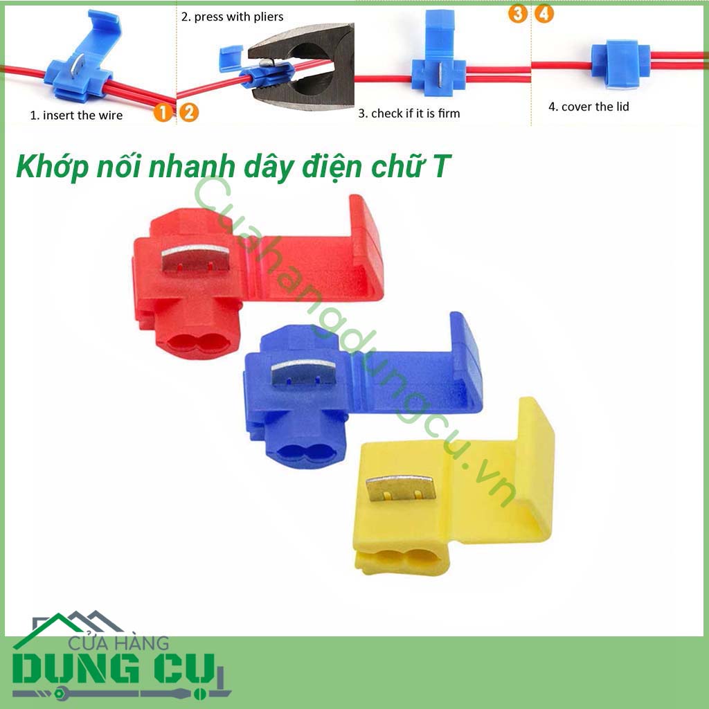 Khớp nối nhanh dây điện chữ T giúp bạn nối các dây điện cực dễ dàng, hỗ trợ nối 2 cặp dây điện đồng thời, mối nối đẹp, gọn gàng, an toàn, chống chạm chập điện, cháy nổ.