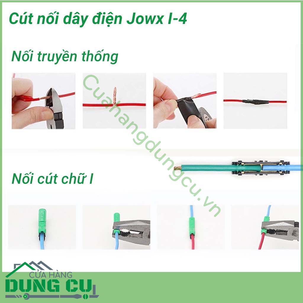 Cút nối dây điện thẳng chữ I Jowx I-4&nbsp;giúp bạn có những mối nối điện nhanh chóng, gọn gàng, an toàn. Sử dụng cút nối dây điện thẳng chữ I&nbsp;giúp người dùng an tâm hơn về phòng và ngừa nguy cơ cháy nổ, chập điện.&nbsp;