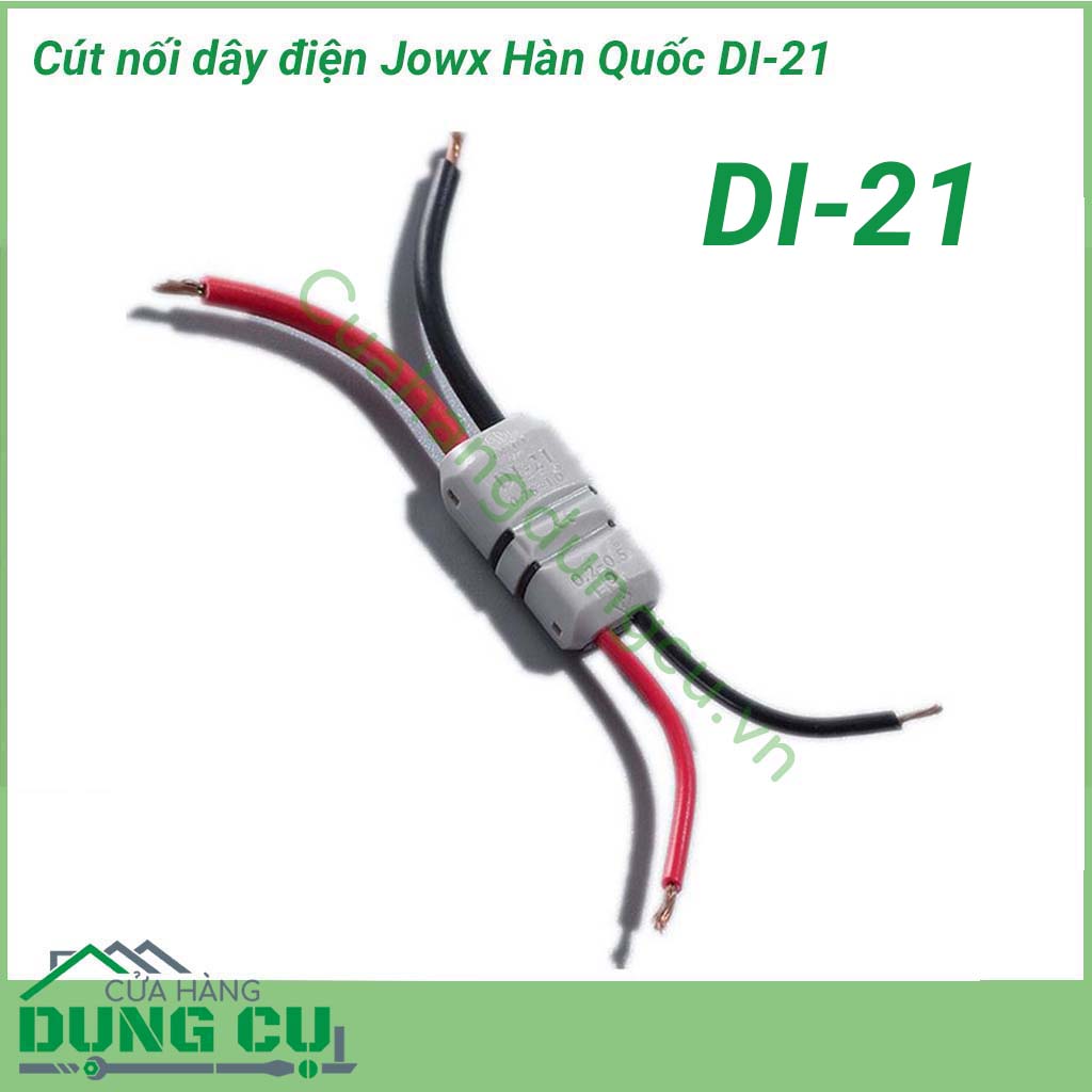 Đầu nối dây điện nhanh đôi DI-21 Jowx Hàn Quốc&nbsp;giúp bạn có những mối nối điện đôi nhanh chóng, gọn gàng, an toàn, chắc chắn.Không cần cắt dây, không dùng băng dính điệnTốc độ thi công dây điện nhanh gọn, đẹp gấp 6 lần thi công kiểu truyền thống cũ.