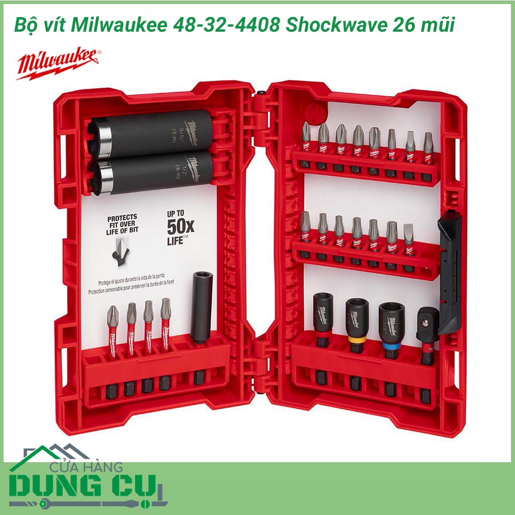 Bộ mũi vít 26 chi tiết Milwaukee đa năng 48-32-4408 bao gồm 26 chi tiết&nbsp;được làm bằng chất liệu thép cao cấp Alloy có tuổi thọ bền bỉ, lâu dài. Bộ mũi vít này có thể sử dụng cho máy vặn vít của Milwaukee.