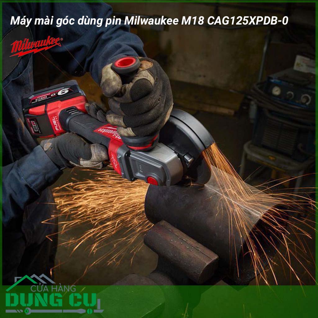 Máy mài góc Milwaukee M18 CAG125XPDB-0&nbsp;công suất mạnh mẽ tương đương máy dùng điện,&nbsp;đáp ứng cho các công việc mài góc, đánh bóng trên bề mặt vật liệu trong các quá trình sản xuất vật dụng hay sữa chữa, xây dựng..