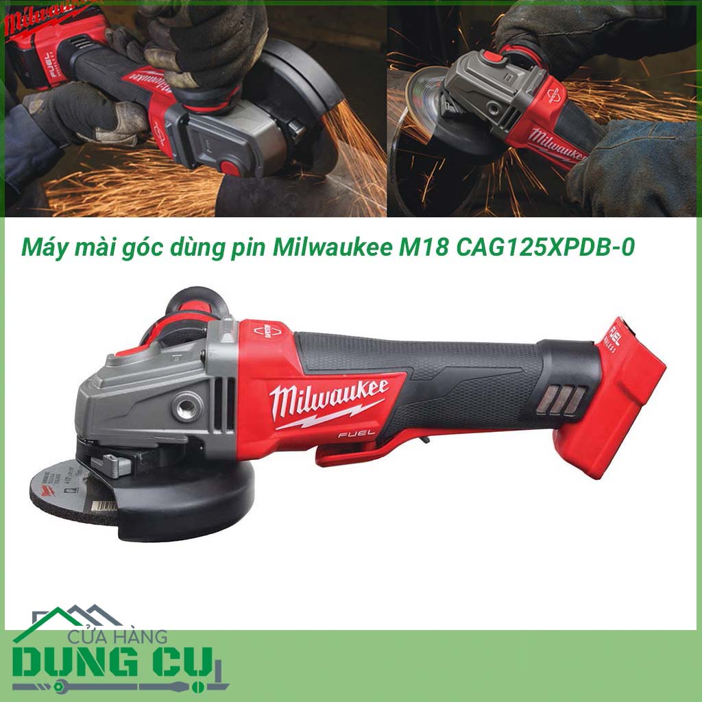 Máy mài góc Milwaukee M18 CAG125XPDB-0&nbsp;công suất mạnh mẽ tương đương máy dùng điện,&nbsp;đáp ứng cho các công việc mài góc, đánh bóng trên bề mặt vật liệu trong các quá trình sản xuất vật dụng hay sữa chữa, xây dựng..