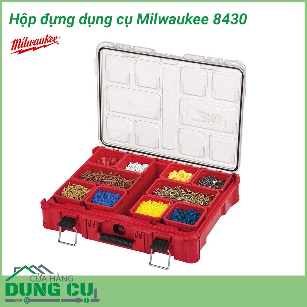 Hộp đồ nghề Milwaukee 8430&nbsp;là một trong những công cụ hỗ trợ người thợ&nbsp;xây dựng hay sửa chữa, công việc thường xuyên phải di chuyển,&nbsp;giúp thợ chứa đồ một cách khoa học và ngăn nắp. Mang đi dễ dàng khi đi bằng xe máy hay ôtô. Tránh mất mát và thất lạc đồ.