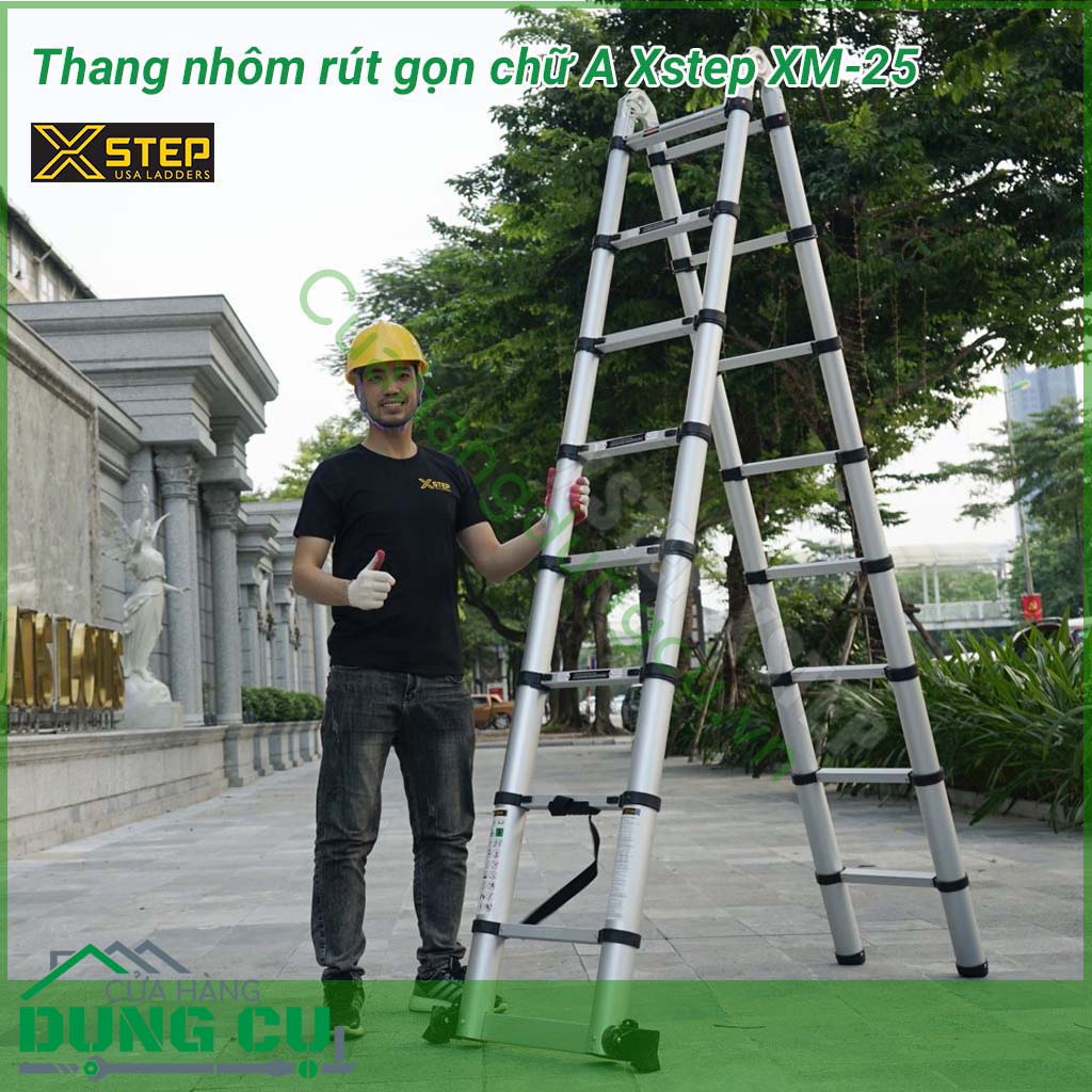 Thang nhôm rút gọn chữ A XSTEP XM-25&nbsp;được sản xuất trên dây chuyền&nbsp;hiện đại -&nbsp;công nghệ Mỹ với&nbsp;chất liệu nhôm hợp kim siêu bền chịu lực tốt, không gỉ sét, thang nhôm rút gọn chữ A phù hợp để sử dụng cho các công việc đòi hỏi độ cao trong lao động