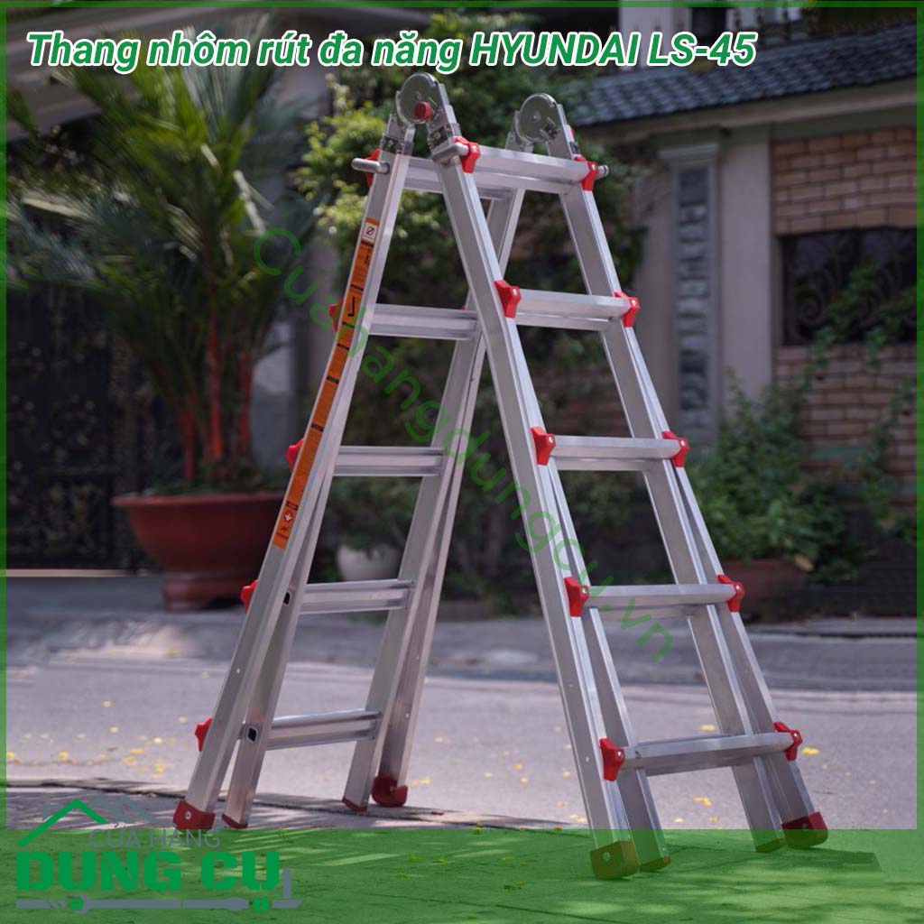 Thang nhôm đa năng rút gọn chữ A Huyndai LS-45&nbsp;là dòng thang rút rất bền và chắc chắn nhất thị trường hiện nay. Với thiết kế chuyên nghiệp và phần chân thang chắc chắn, sản phẩm&nbsp;đã chiếm được lòng tin của người tiêu dùng Việt Nam