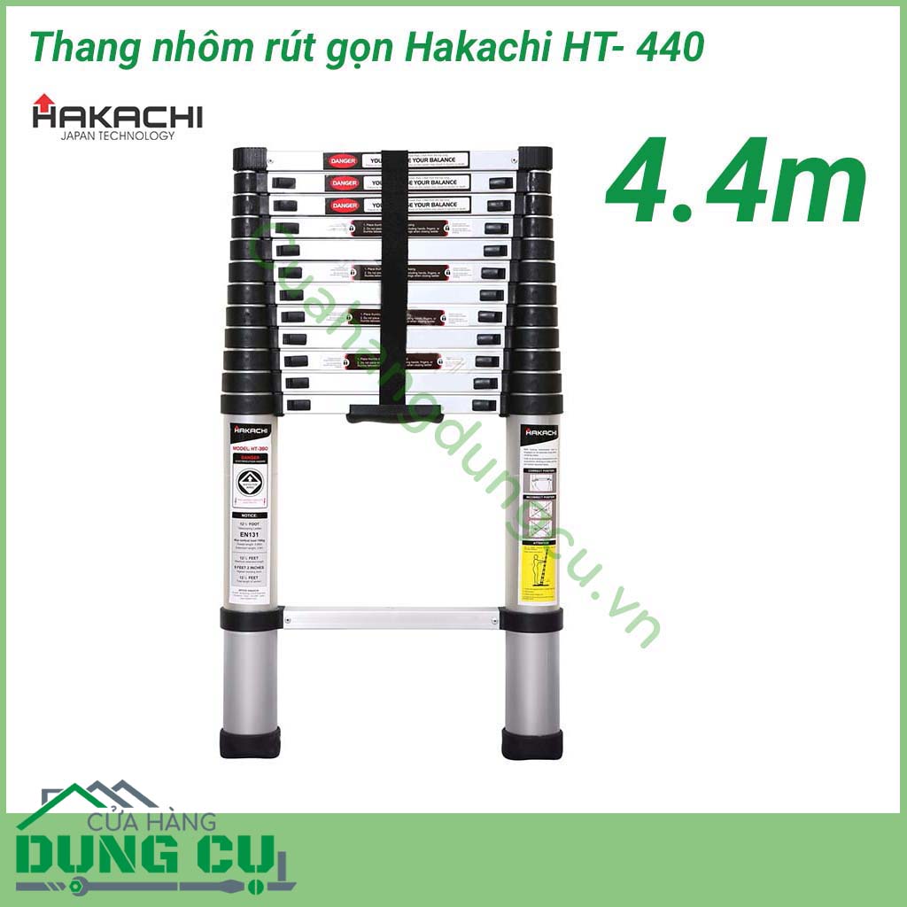 Thang nhôm trượt đa năng Hakachi HT - 440&nbsp;tính năng linh hoạt, gọn nhẹ và tiện lợi của thang nhôm rút giúp bạn thực hiện các công việc sửa chữa, lau chùi, vệ sinh…trên cao một cách dễ dàng. Thiết kế kéo dài, rút gọn linh hoạt đơn giản