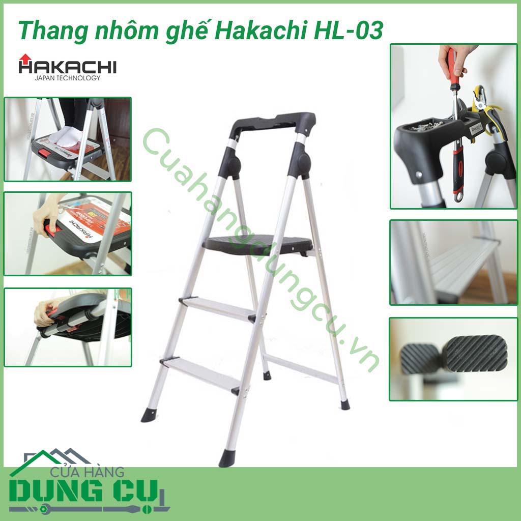 Thang nhôm ghế Hakachi HL-03 dòng sản phẩm Hakachi thương hiệu Nhật Bản.&nbsp;HL-03 được làm từ hợp kim nhôm 6005 có độ cứng cao (nhôm cường lực), độ dày 1.3 mm với thiết kế dạng ống siêu cứng siêu nhẹ, chống gỉ sét tốt.