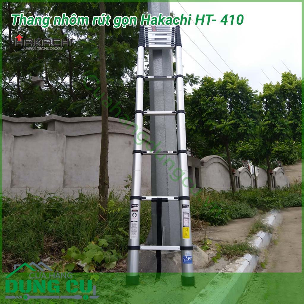 Thang nhôm rút gọn Hakachi HT- 410&nbsp;thiết kế kiểu dáng hiện đại, Kết cấu thang chắc chắn và độ bền cao,&nbsp;Thang được sử dụng rộng rãi trong gia đình, cửa hàng, siêu thị, khách sạn, văn phòng,…